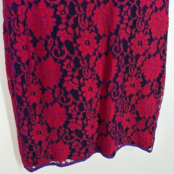 LULU’S Under the Stars Deep Plunge Purple and Red Lace Ruffle Mini Dress Sz M - Picture 4 of 8
